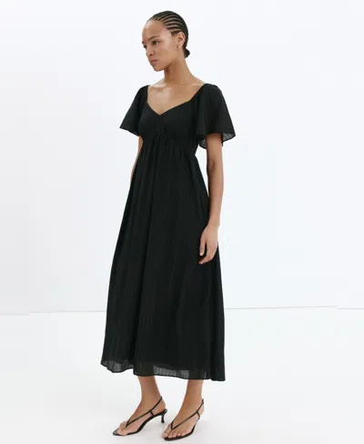 Mango Textured Gathered Empire Waist Dress In Black