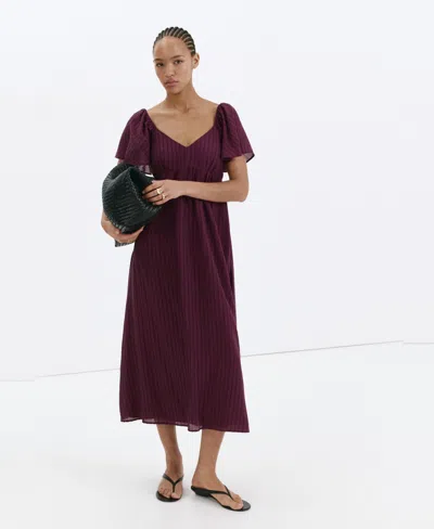 Mango Textured Gathered Empire Waist Dress In Burgundy