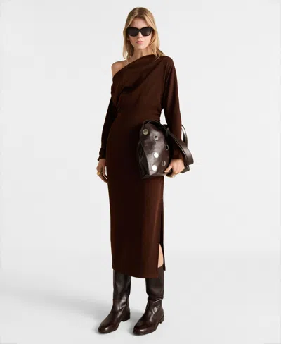 MANGO WOMEN'S GATHERED DETAILS ASYMMETRICAL DRESS