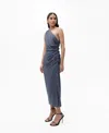 Mango Asymmetric Ruched Dress In Indigo Blue