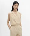Mango Surplice Neck Crop Cotton Top In Neutral