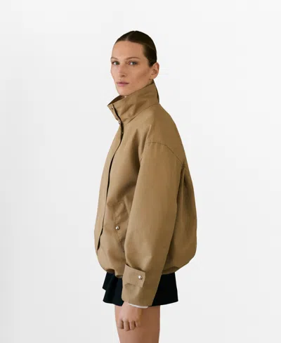 Mango Women's Gathered Hem Cotton Parka Jacket In Medium Brown