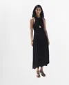 Mango Gathered Sleeveless Midi Dress In Black