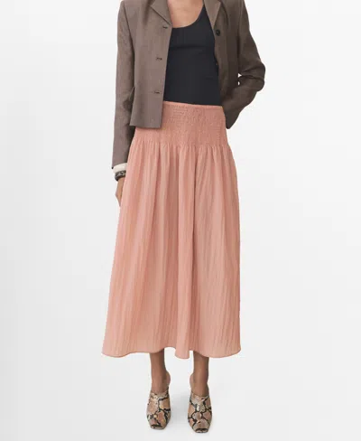 Mango Women's Gathered Midi Skirt In Pastel Pink