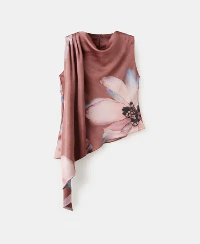 Mango Women's Gathered Neckline Floral Blouse In Pink