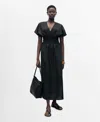 Mango Smocked Waist Linen Blend Maxi Dress In Black