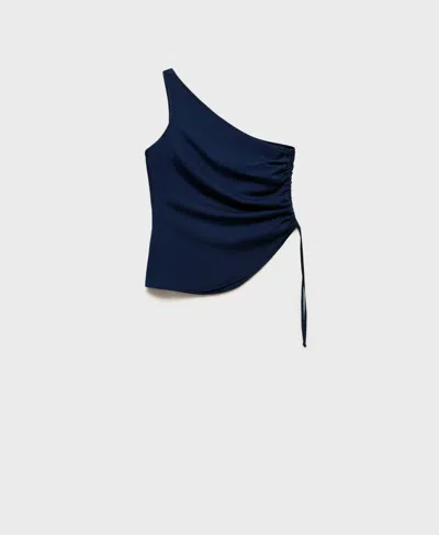 Mango Women's Gathered Side Denim-effect Top In Blue