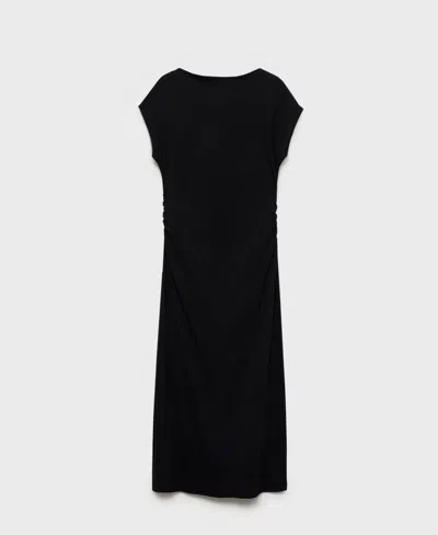 Mango Gathered Waist Detail Midaxi Dress In Black