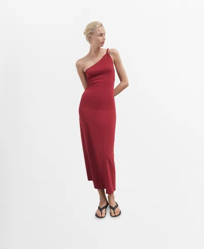 Mango Women's Gathered Strap Asymmetrical Dress In Burgundy