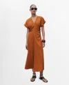 Mango Midi Dress With Gathered Sides Brown In Brown