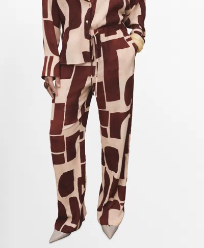 MANGO WOMEN'S GEOMETRIC PATTERN FLUID PANTS