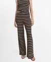 Mango Wavy Stripe Knit Pull-on Straight Leg Pants In Brown