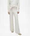 Mango Wide Leg Drawstring Pants In Ecru