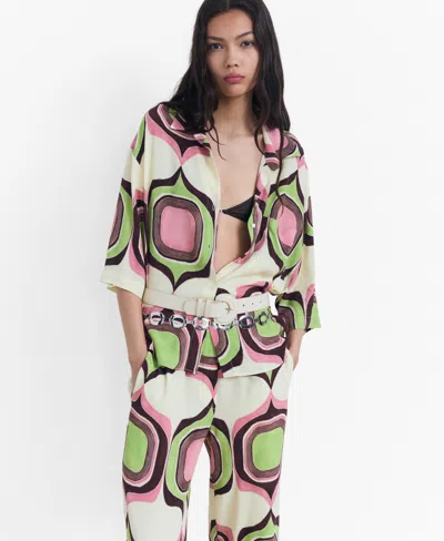 Mango Wide Leg Abstract Retro Geometric Print Pants In Multi