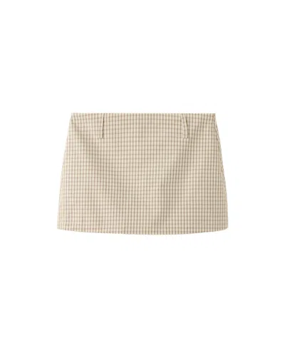 Mango Women's Gingham Mini Cotton Skirt In Ecru