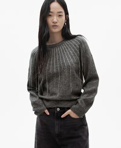 Mango Knitted Jumper Glitter Detail Grey In Gris