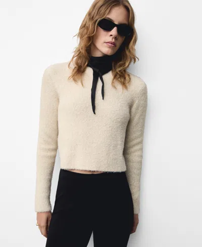 Mango Women's Glitter Detail Long-sleeved Sweater In Ecru