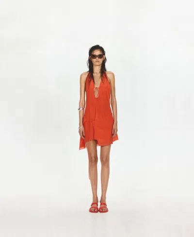 Mango Women's Halter Bows Silk Overlay Dress In Red