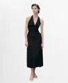 Mango Halter Neck Cotton Midi-dress Black