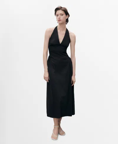 MANGO WOMEN'S HALTER NECK COTTON MIDI DRESS