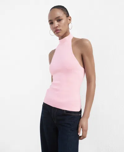 Mango Compact Knit High Neck Halter Top In Pink