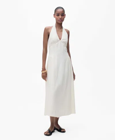 Mango Cotton Halter Neck Drop Waist Midaxi Dress In White