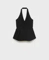 Mango Women's Halter-neck Peplum Vest In Black