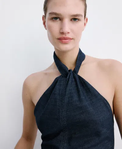 Mango Top En Denim À Col Halter Bleu - Femme - L -  In Black