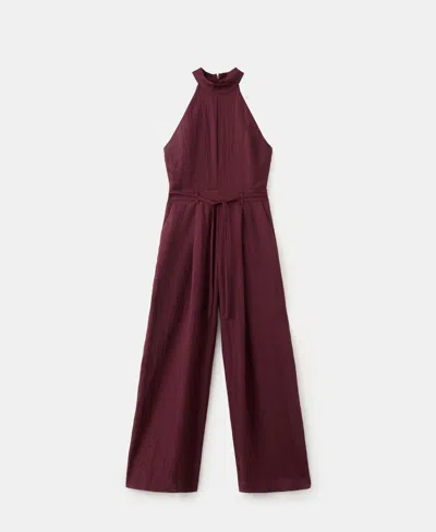 Mango Women's Halter-neck Lyocell Jumpsuit In Burgundy