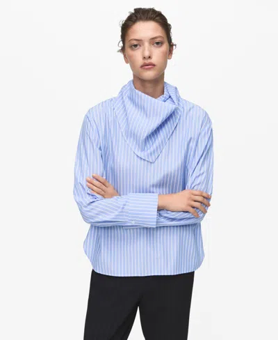 MANGO WOMEN'S HANDKERCHIEF DETAIL STRIPED BLOUSE