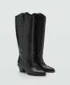 Mango Heel Leather Boot Black In Black