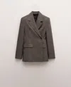 Mango Herringbone Double Breasted Blazer In Gray