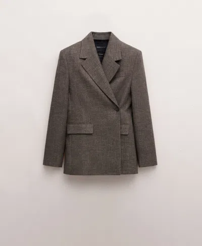 MANGO WOMEN'S HERRINGBONE DOUBLE-BREASTED SUIT BLAZER