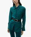 Mango Satin Shirt With Hidden Buttons Medium Brown In Teal