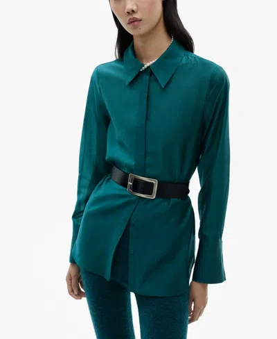 MANGO WOMEN'S HIDDEN BUTTONS DETAIL SATIN SHIRT