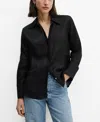 Mango Ramie Button-up Shirt In Black