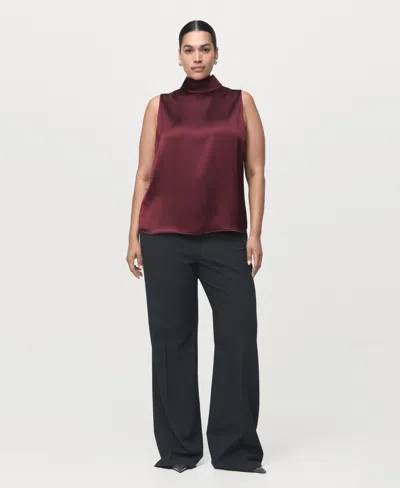 Mango Women's High Collar Satin Blouse In Burgundy