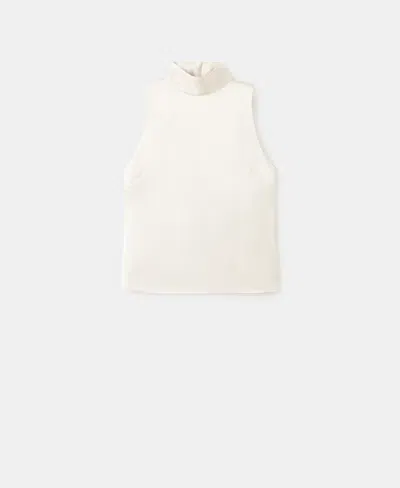 Mango Women's High Collar Satin Blouse In Sand