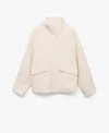 Mango High Collar Wool Jacket Ecru In Ecru