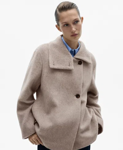 Mango High Neck Wool Coat Beige