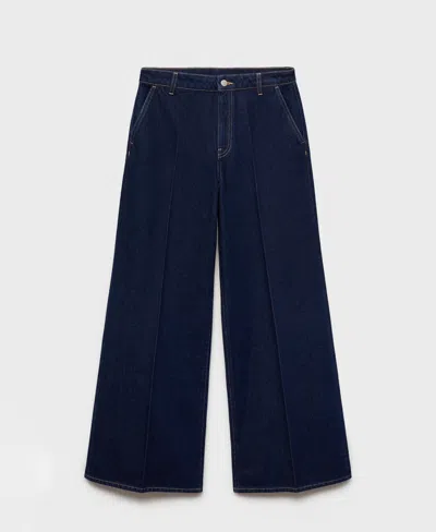 MANGO WOMEN'S HIGH-RISE RINSE WASH WIDE LEG JEANS