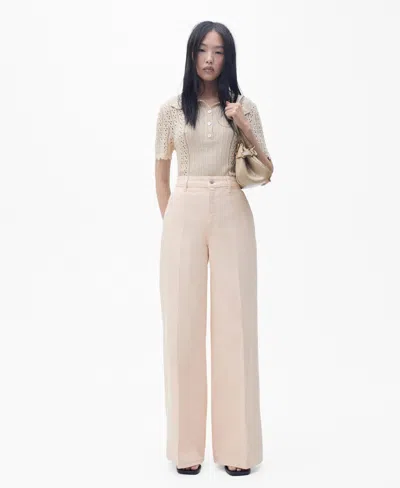 Mango Women's High-rise Wide Leg Jeans In Pastel Pink