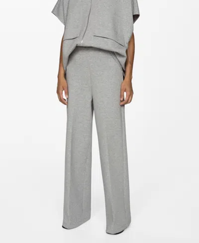 Mango High Waist Wide Leg Pants In Medium Heather Gray