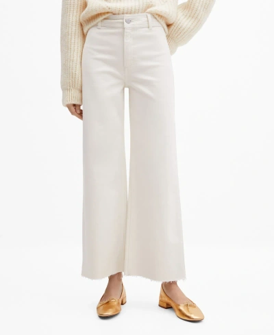 Mango High Waist Raw Hem Culotte Jeans In Off White