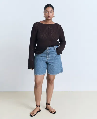 MANGO WOMEN'S HIGH-WAIST STRAIGHT-FIT DENIM SHORTS