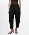 Mango High Waist Ankle Barrel Leg Pants In Black