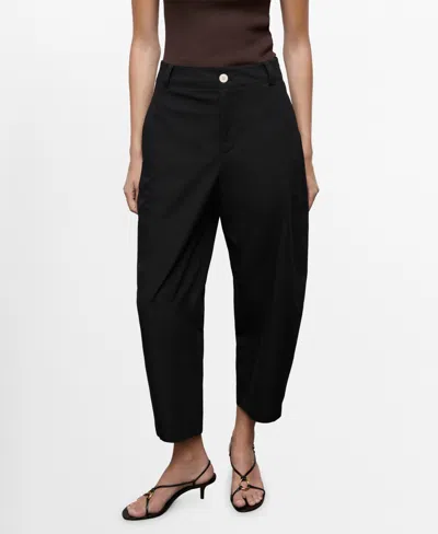 Mango High Waist Ankle Barrel Leg Pants In Black