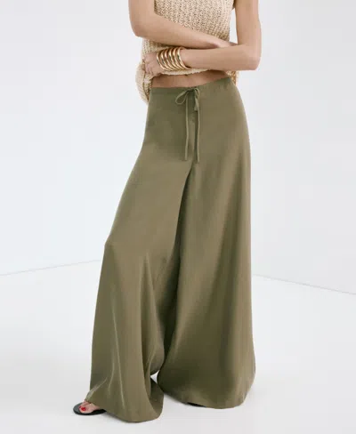 Mango High Waist Wide Leg Pants In Green