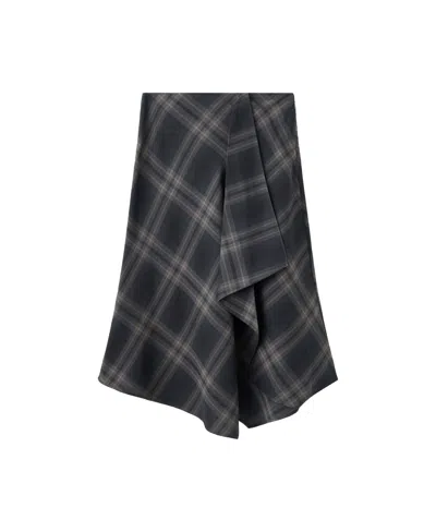 Mango Women's High-waist Checked-print Asymmetric Skirt In Dark Heather Gray