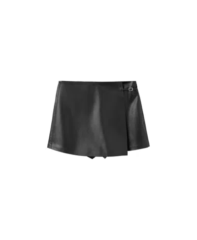 Mango Women's High-waisted Mini Buckle Faux Leather Skort In Black